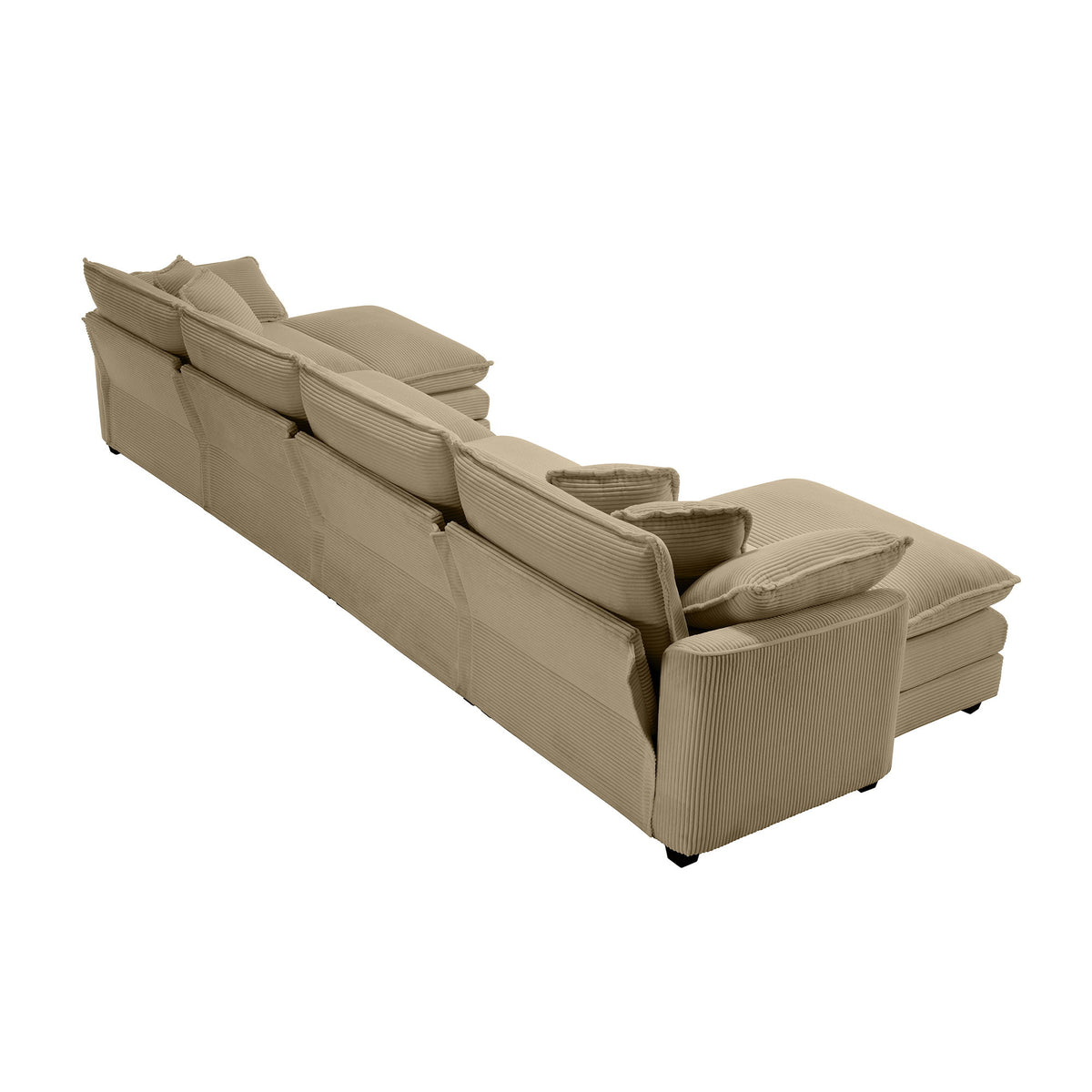Modern Corduroy Upholstered 4 Seater Sofa With 3 Footstools - Tan