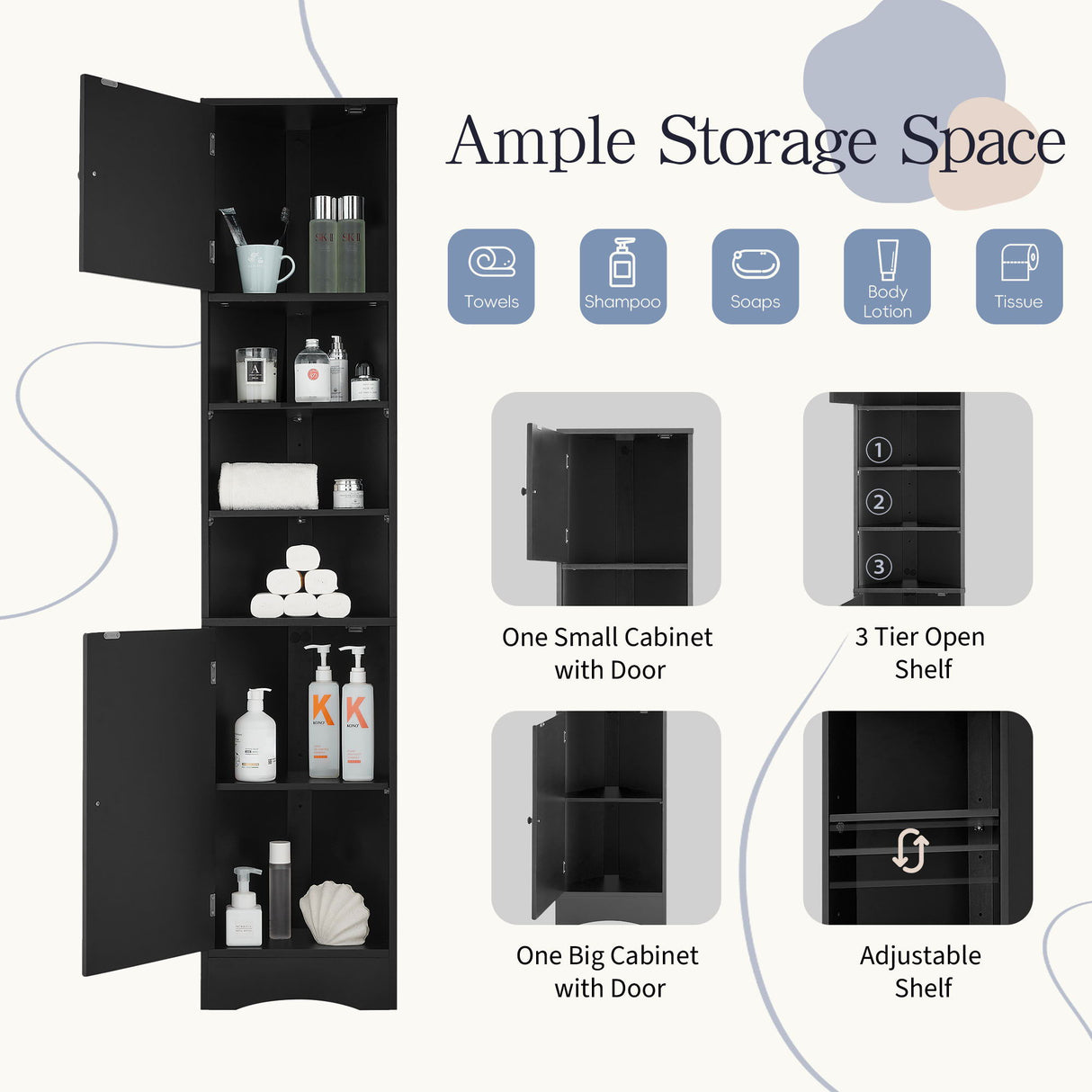 Multi Functional Corner Cabinet With Adjustable Shelves And 2 Doors