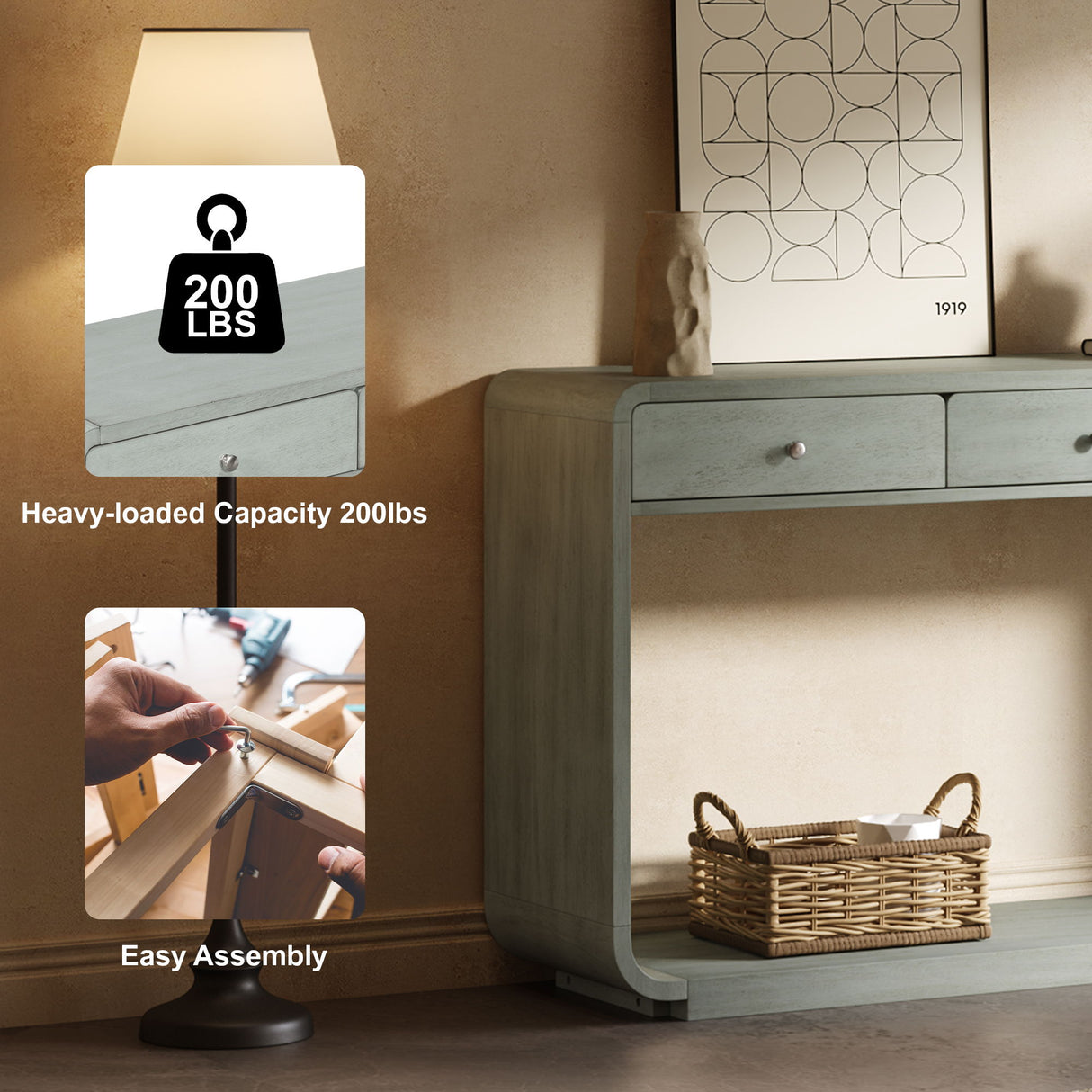 Console Table With 3 Drawers And Display Shelf