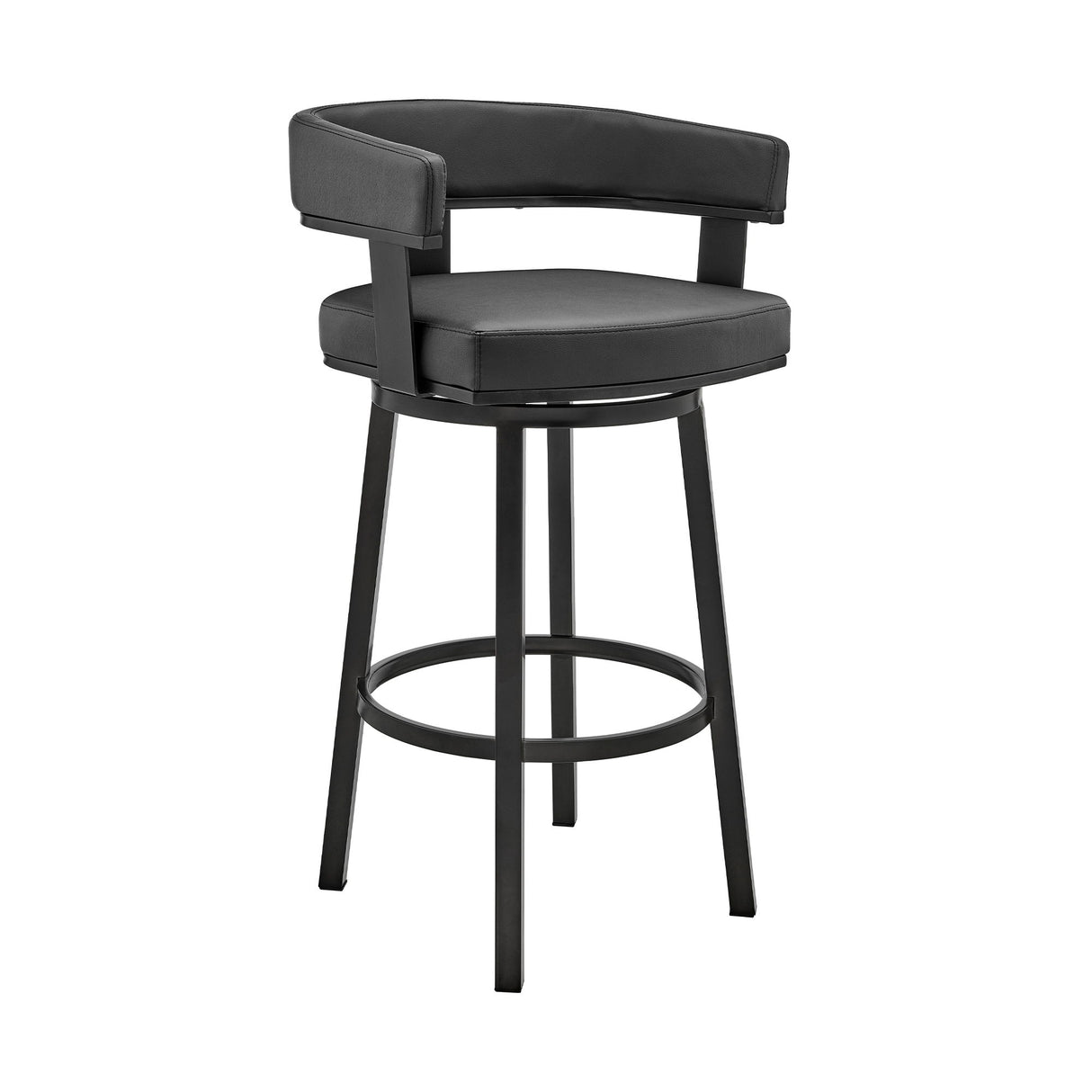 Lorin - 26" Counter Height Swivel Bar Stool - Black Finish And Faux Leather