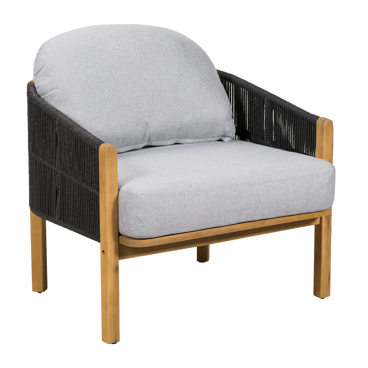Grotta - Outdoor Wood Club Chair (Set of 2) With Rope And Cushion Frame - Gray / Teak