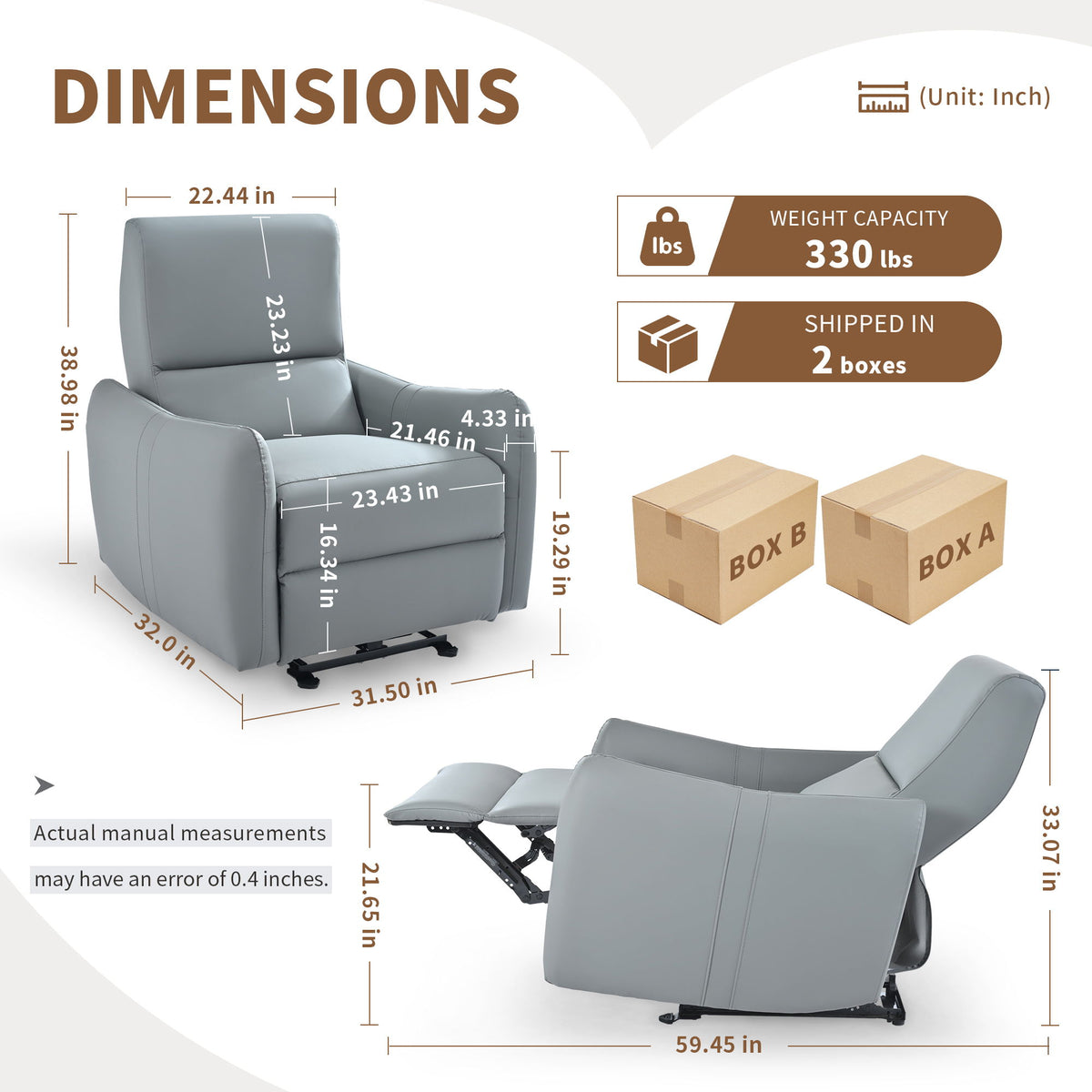 Wall Hugger Power Recliner Chair With USB Port (Type-C)