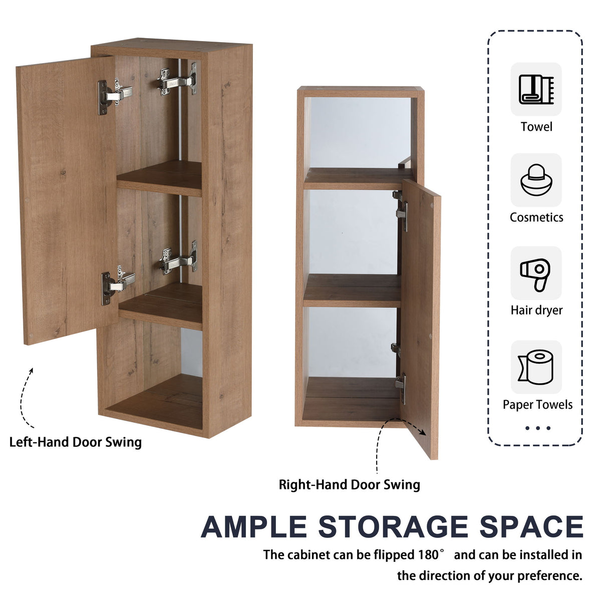30" Wall Mounted Dressing Table With Mirror, Frame Storage Cabinet, Soft Close Door - Imitative Oak