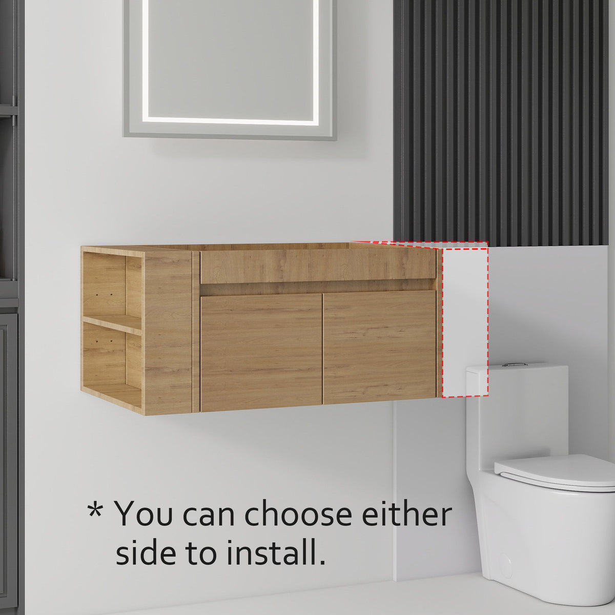 Floating Bathroom Vanity Cabinet, Soft Close Double Drawers, Open Side Storage, Wall Mounted, Cabinet Only