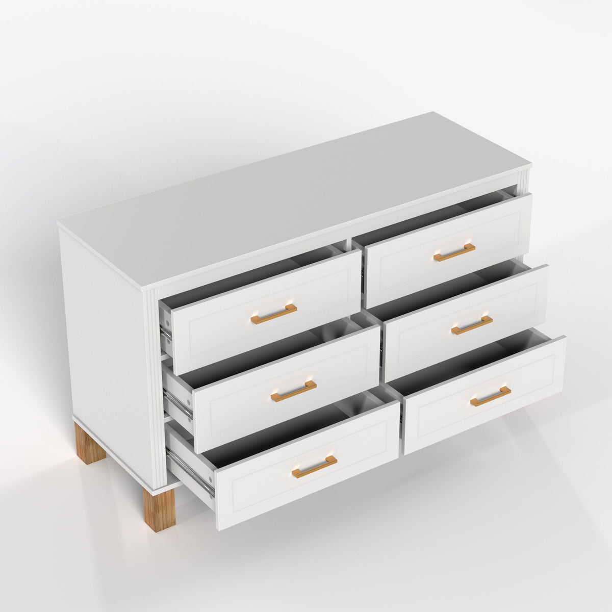 6 Drawer Double Dresser With Handles, Storage Cabinet - White