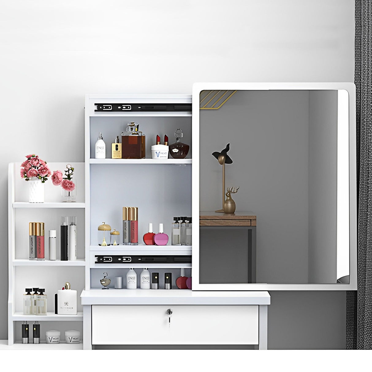 Vanity Desk With Mirror And Lights For Makeup And Chair Set With 3 Adjustable LED Lighting, 4 Drawers - White
