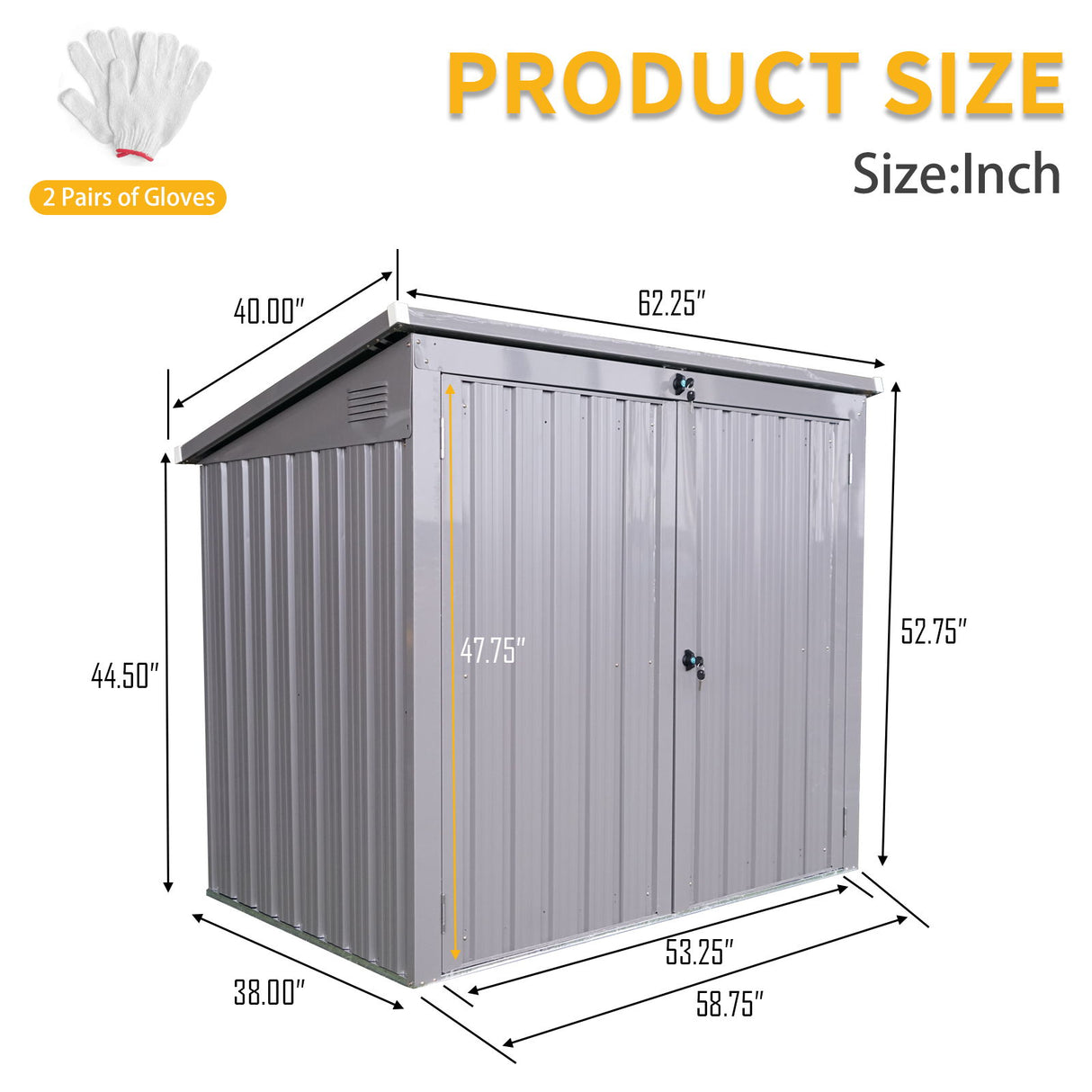 Garbage Bin Shed Trash Can Enclosure Storage Building Steel 62x53in Gray