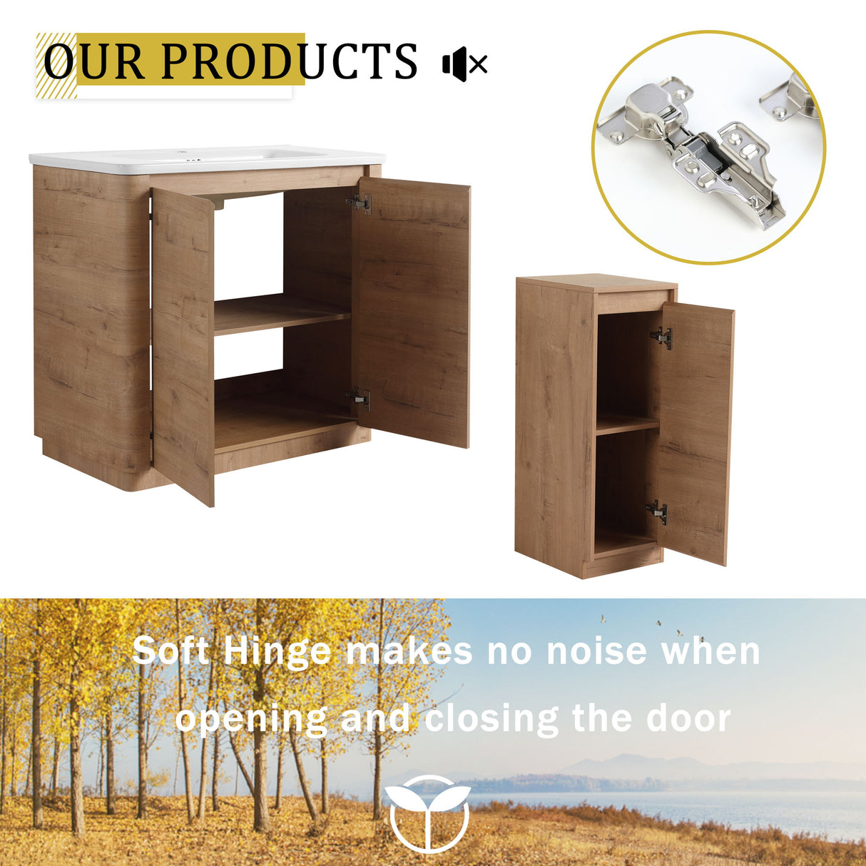Freestanding Bathroom Vanity With Sink, 2 Small Storage Cabinets, Soft Close Doors