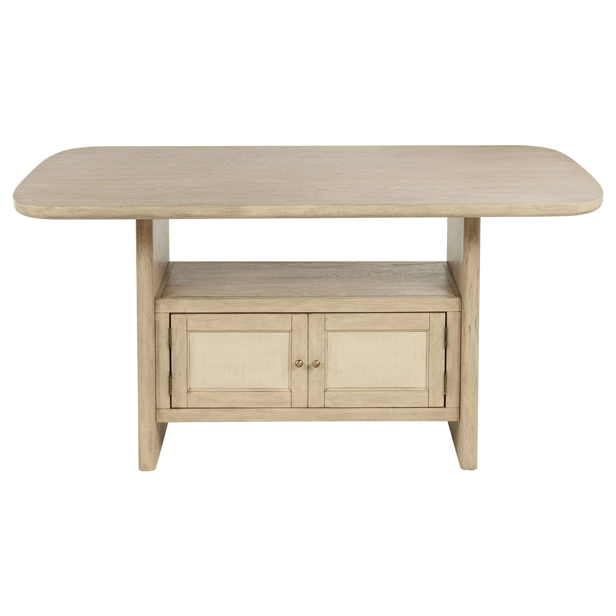 Kimpton - 8 Piece Counter Dining Set With Cabinet & Design, Includes Table, Chairs And Display Cabinet - Oak