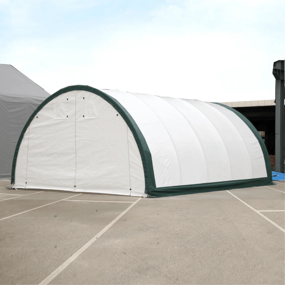 Single Truss Arch Storage Shelter Garden Building Steel Frame White Green