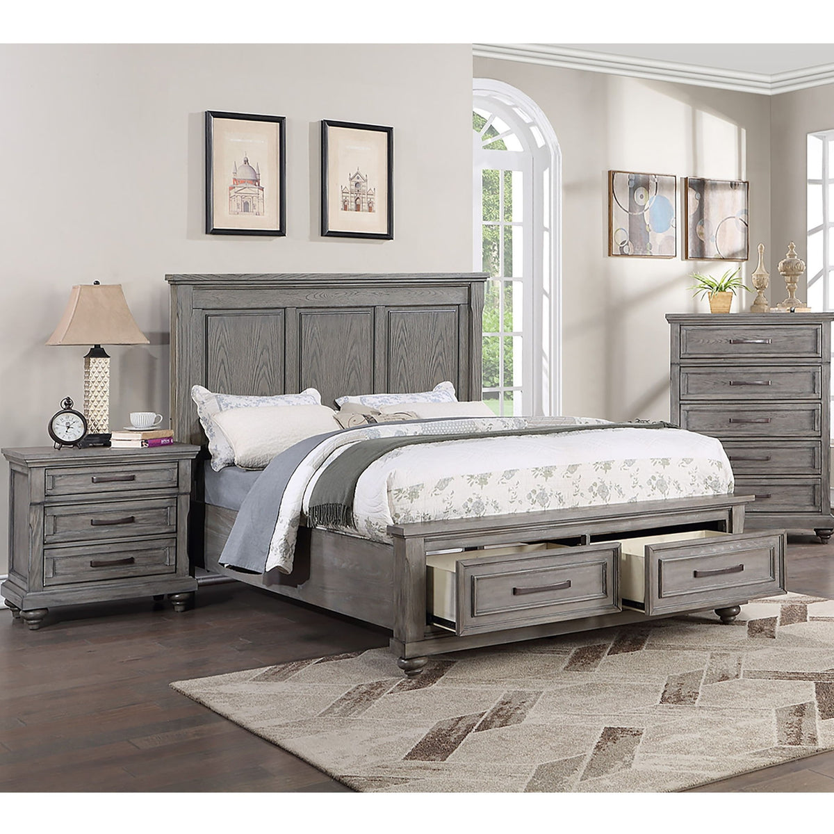 Bed With Drawers, Tall Panel Headboard