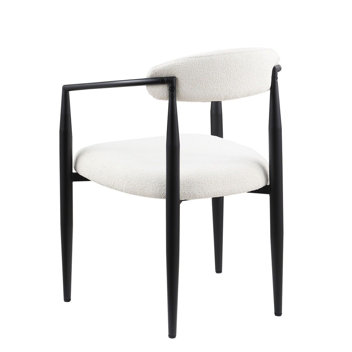 Dining Chairs (Set of 2), Mid-Century Modern Dining Chairs, Kitchen Dining Room Chairs, Round Boucle Backrest Sherpa Dining Chair With Metal Legs - White / Black