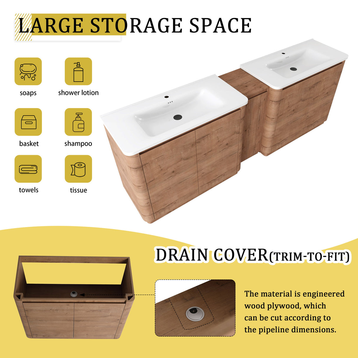 Soft Close Door Freestanding Bathroom Vanity With Sink, 1 Small Storage Cabinet