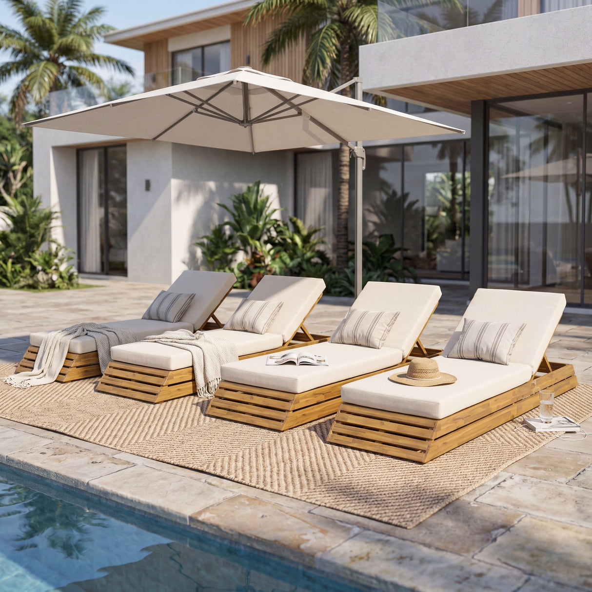 Chaise Lounge Set With 2 Fold Cushion