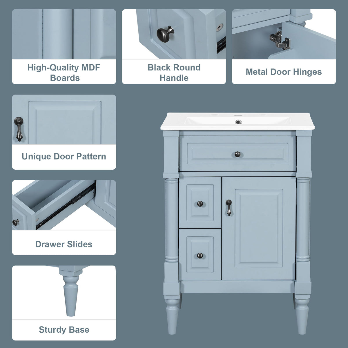 Freestanding Bathroom Vanity With Sink, Adjustable Shelf & Flip Drawer