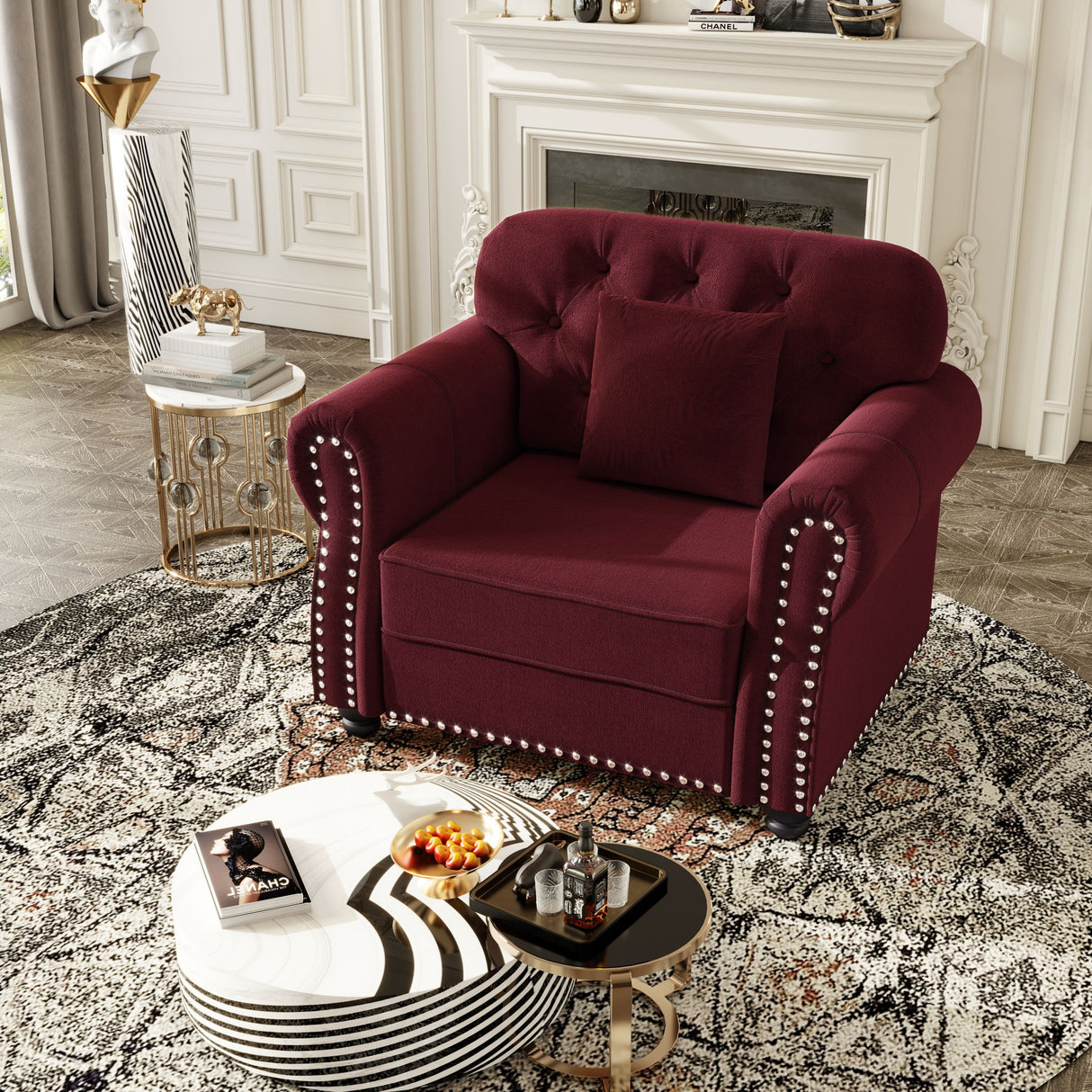 Upholstered Sofa With Nailhead Trim And Rolled Armrests