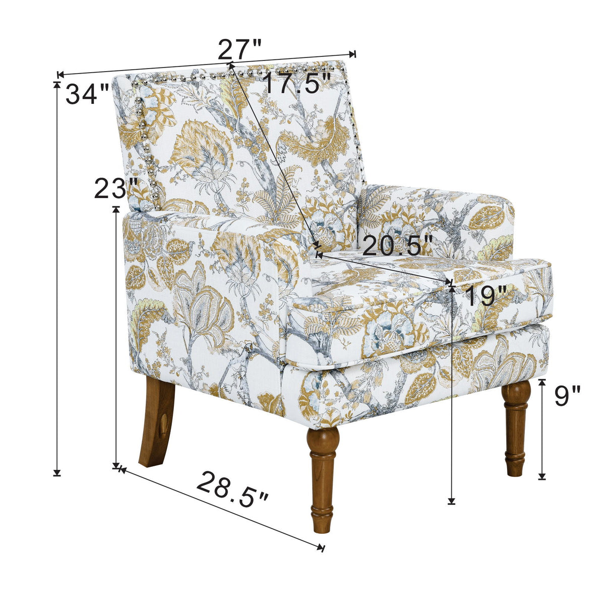 Floral Accent Armchair With Nailhead Trim