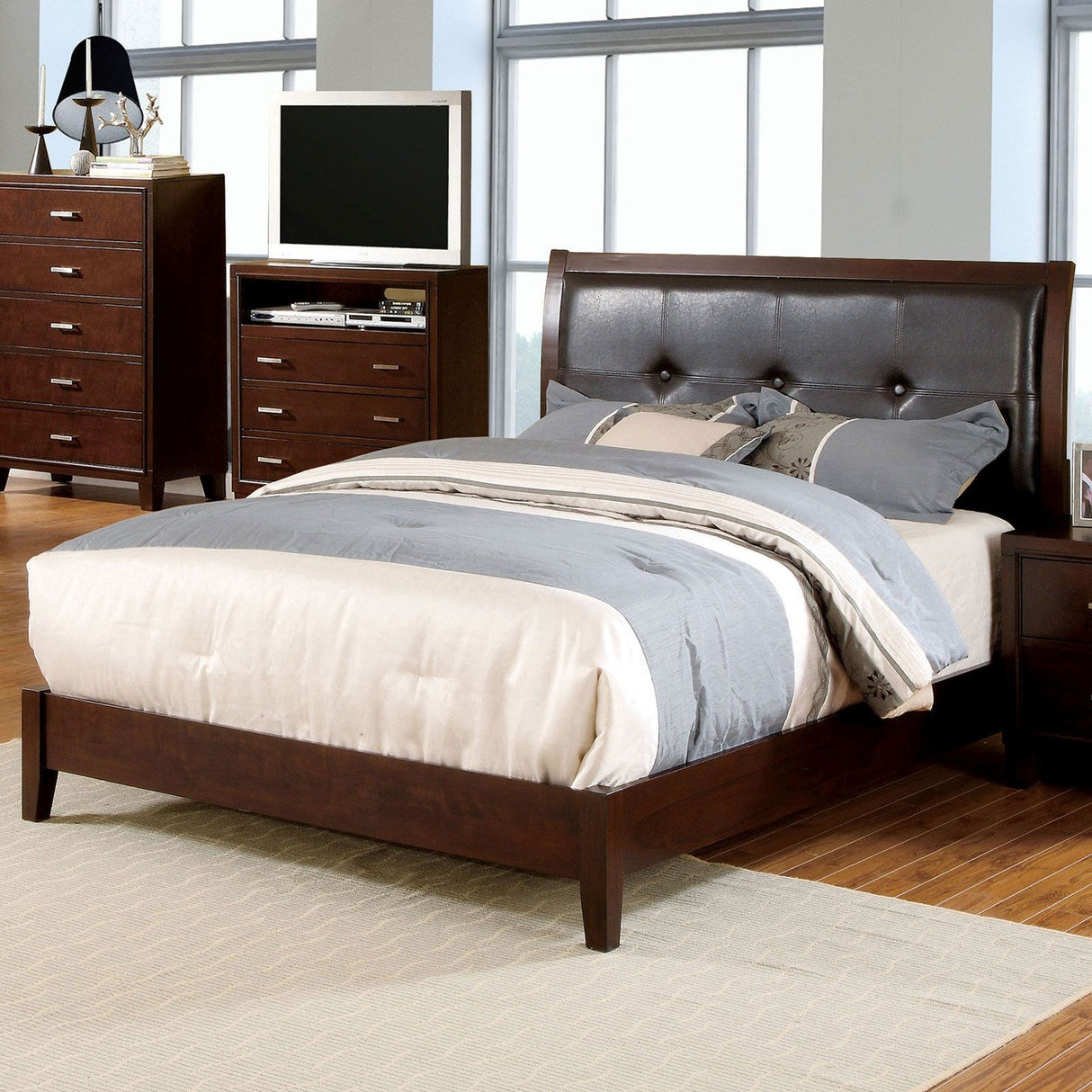 Eastern King Bed With Button Tufted Headboard - Brown