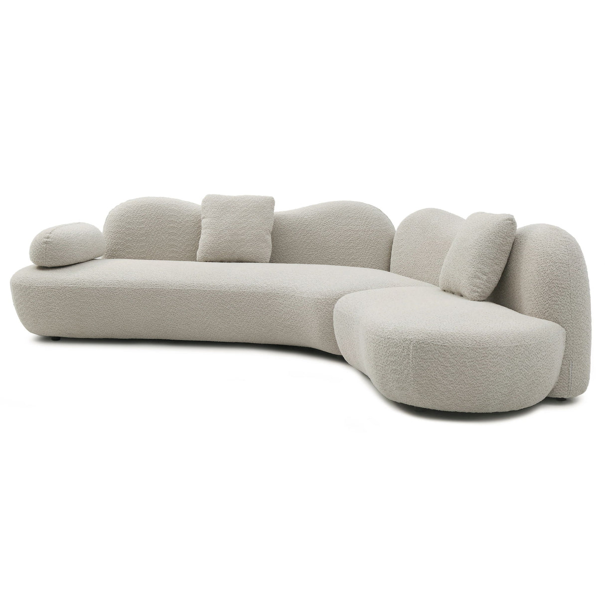 Sofa With Crescent Shape And Butterfly Backrest, Includes 2 Pillows - Beige