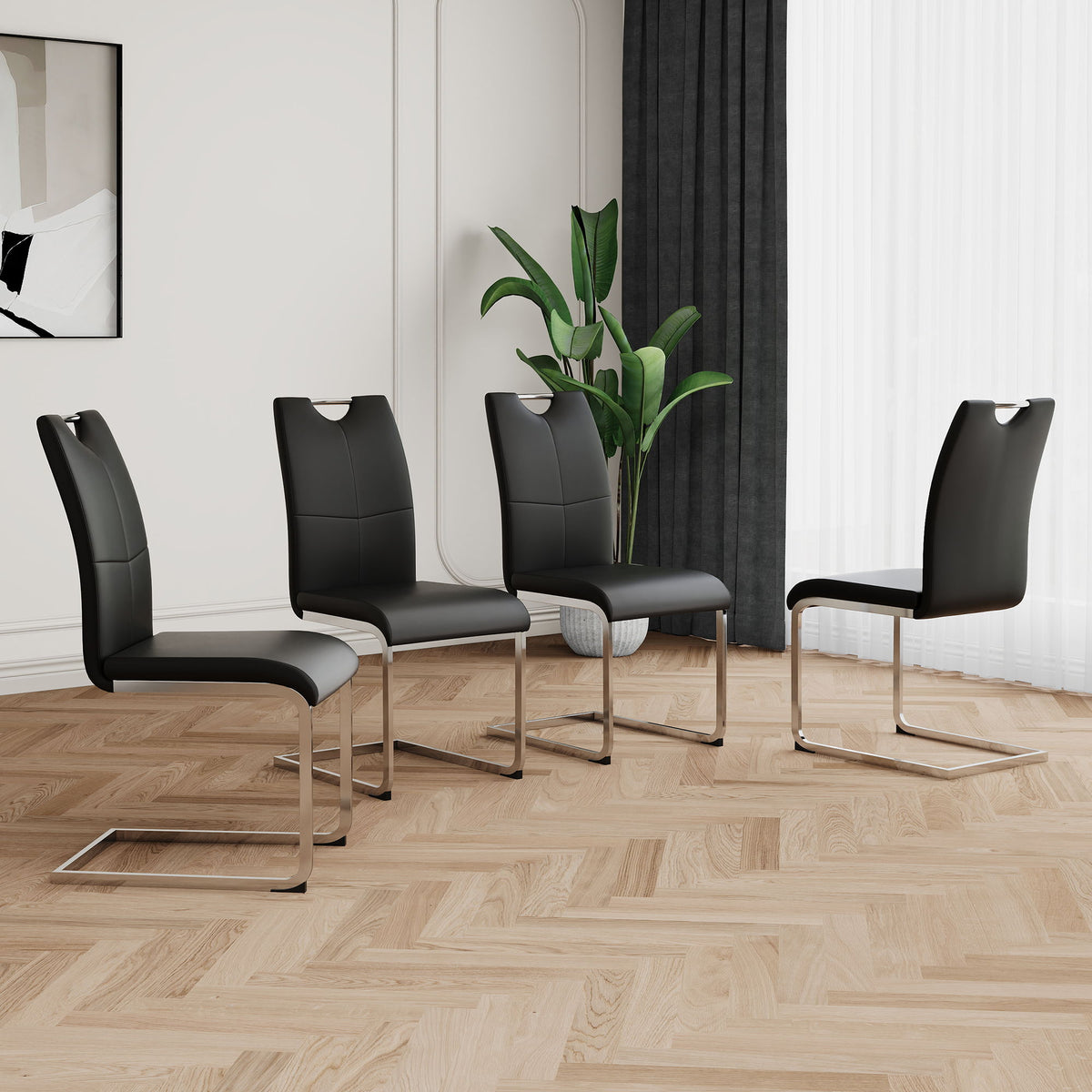 Modern Dining Chairs With Padded Seat And Metal Legs