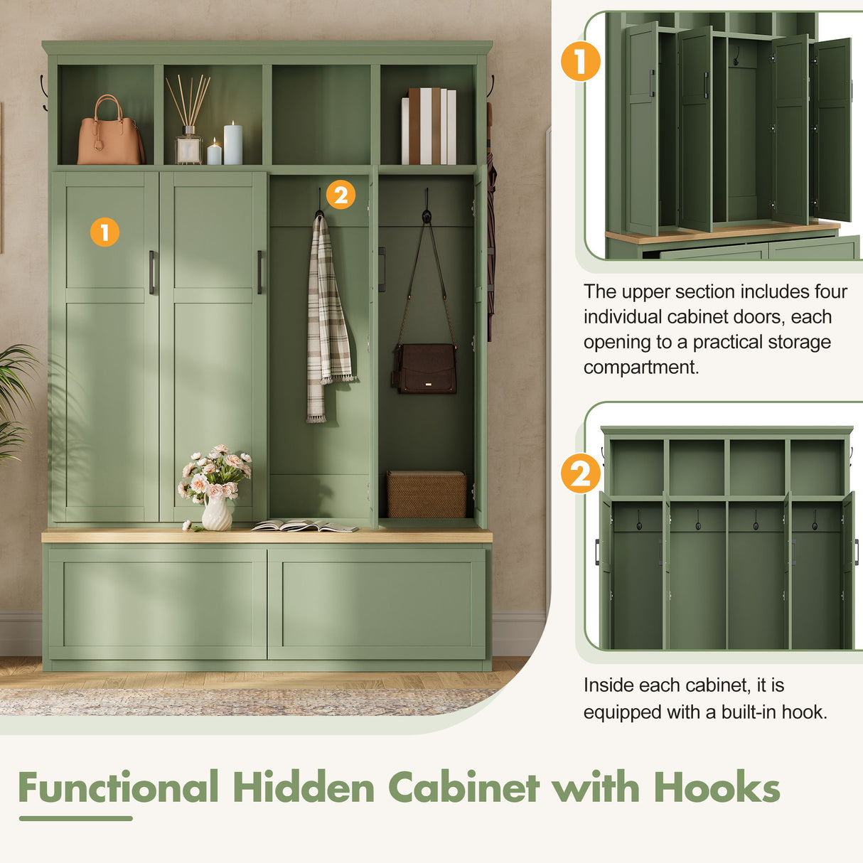 Hall Tree With 4 Hidden Cabinets