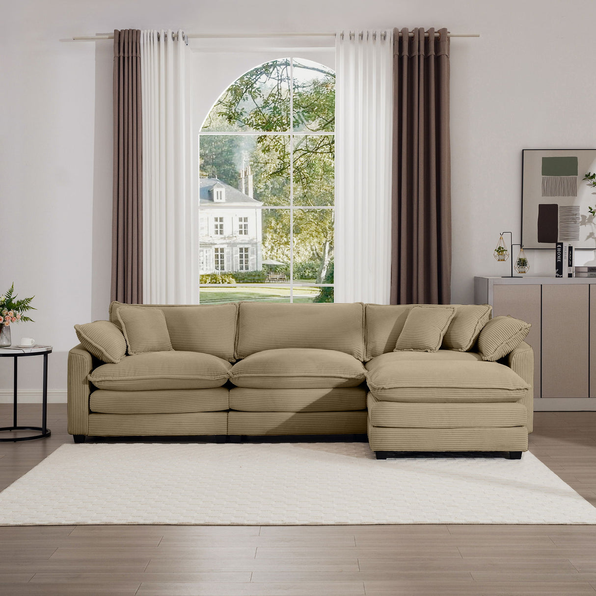 Oversized Modular Cushion Sofa With Ottoman, Low Back, Deep Seating Sofa Set