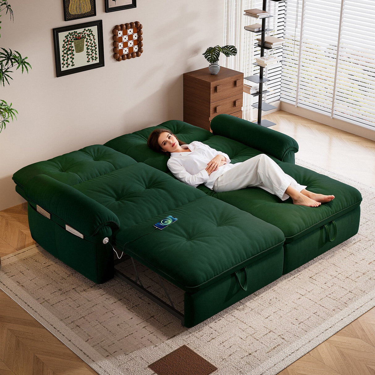 Cloud Like Convertible Sofa Bed For Living Rooms - Green