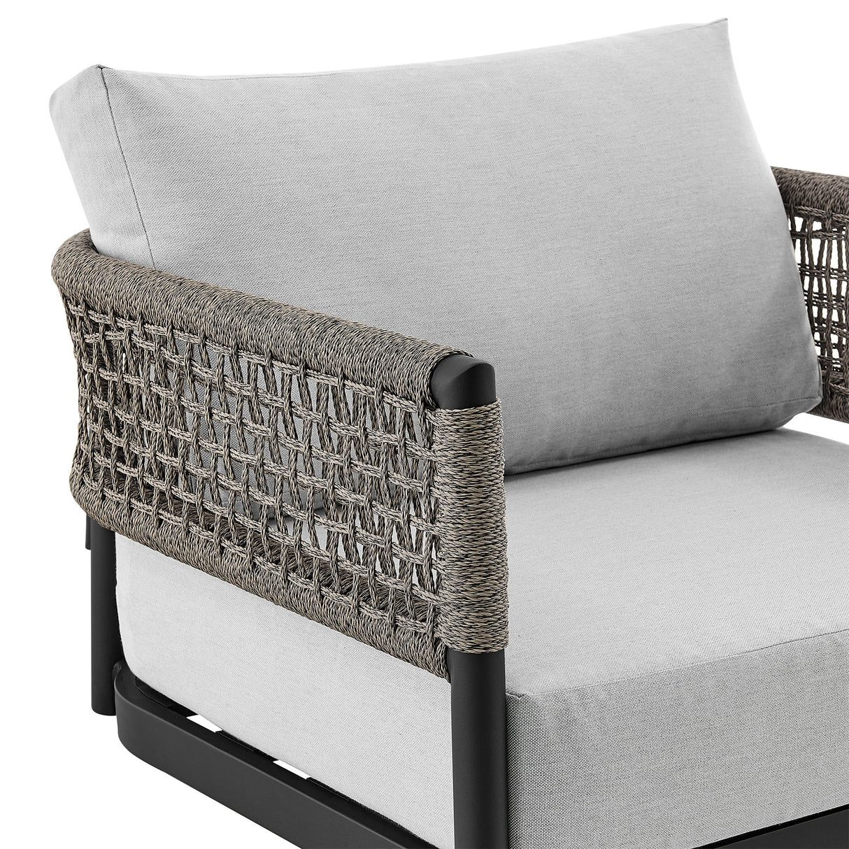 Felicia - Outdoor Patio Swivel Rocking Chair - Black Aluminum And Gray Rope With Cushions
