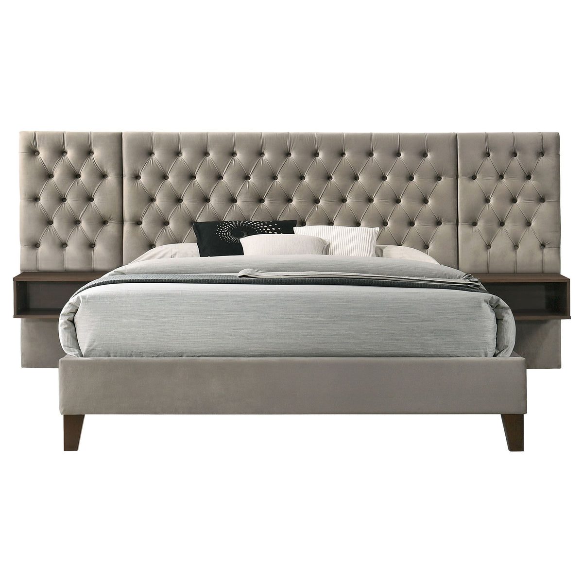 Kiah - Queen Wall Panel Bed With Floating Nightstands - Light Brown