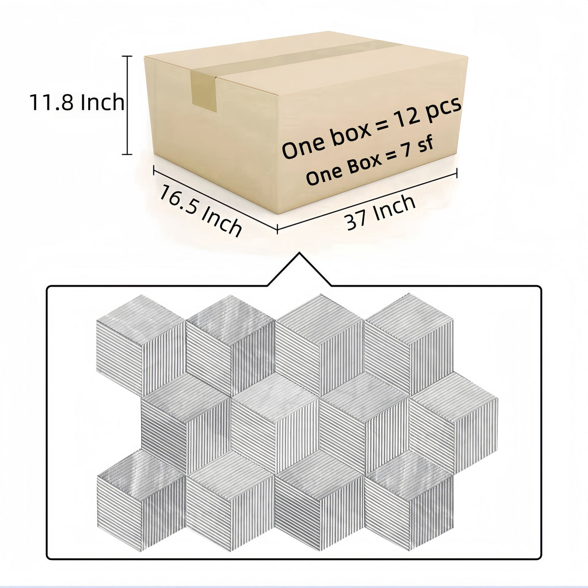 Hexagon Natural Stone Marble Tile, 3D Fluted (Set of 12)