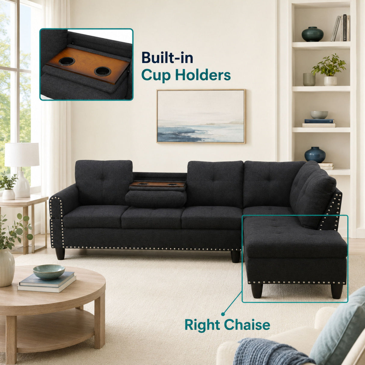 L - Shaped Sectional Sofa With Movable Left Chaise