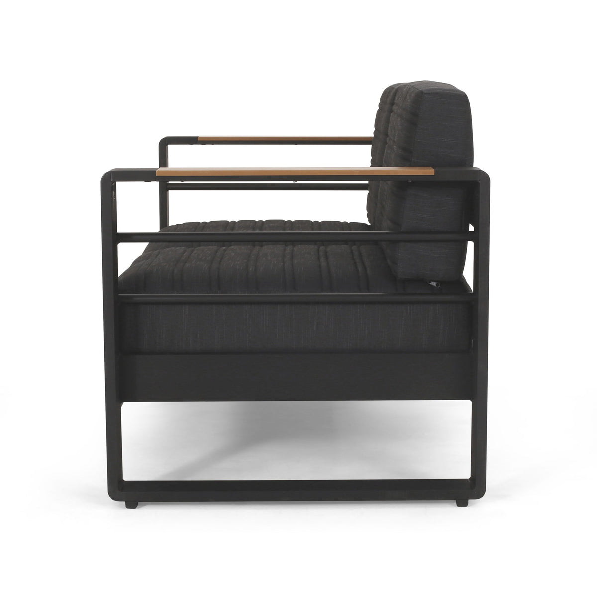 Loveseat With Slat Paneling And Aluminum Frame - Black