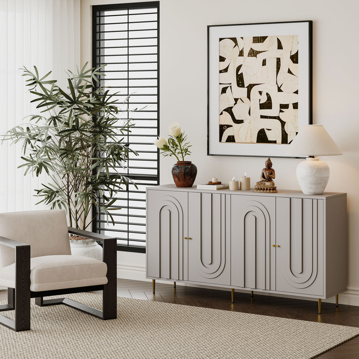 Modern 4 Door Sideboard Buffet Server Cabinet 60in x 33in