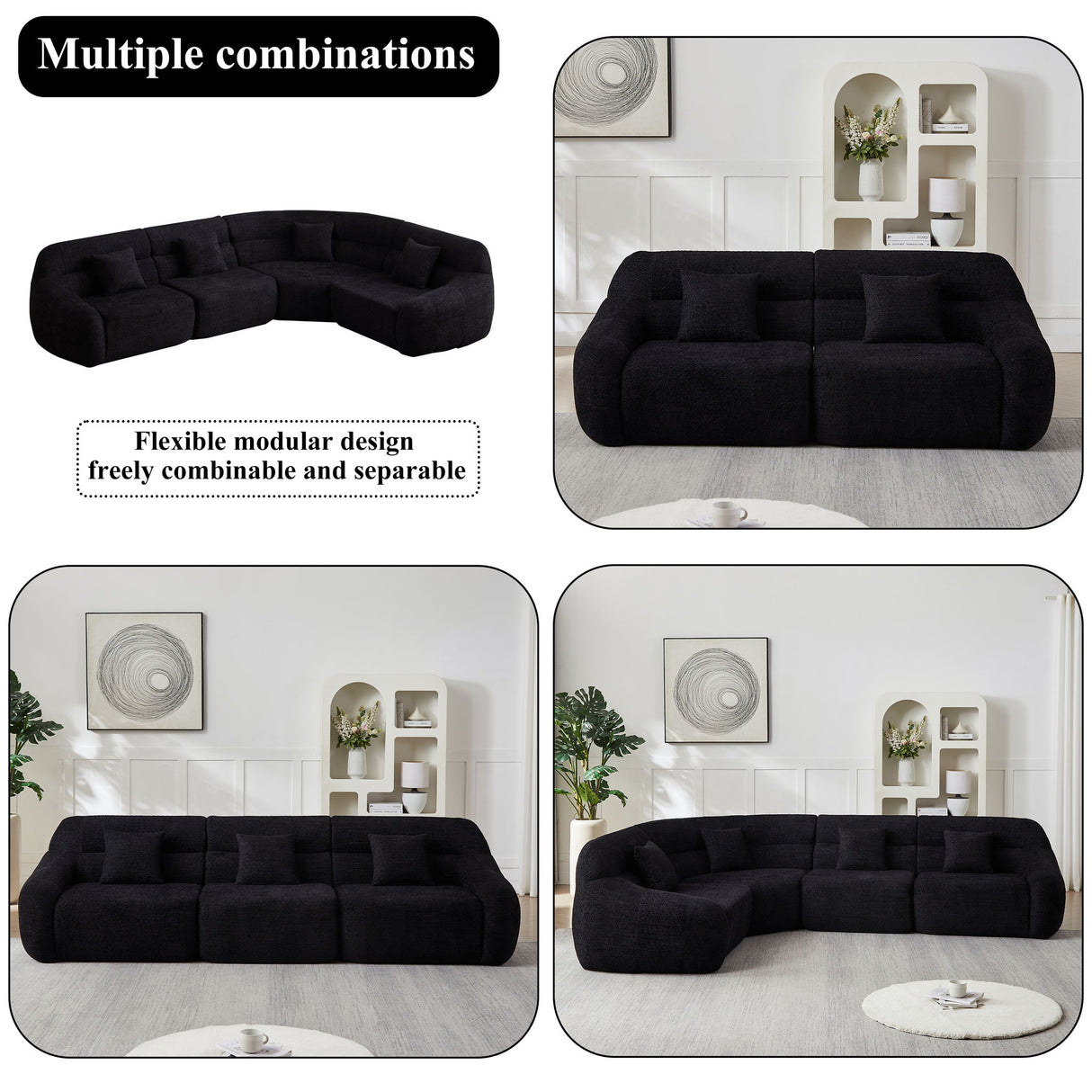 Luxury Curved Corner Sectional Sofa With 4 Pillows