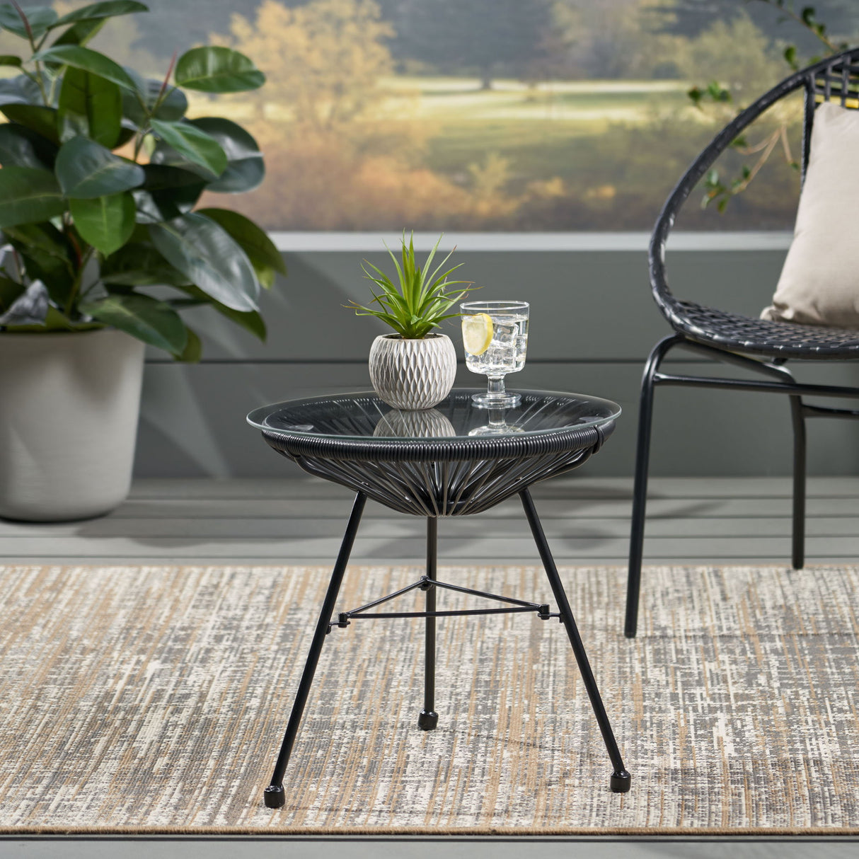 Nusa - Side Table With Tempered Glass Top - Black