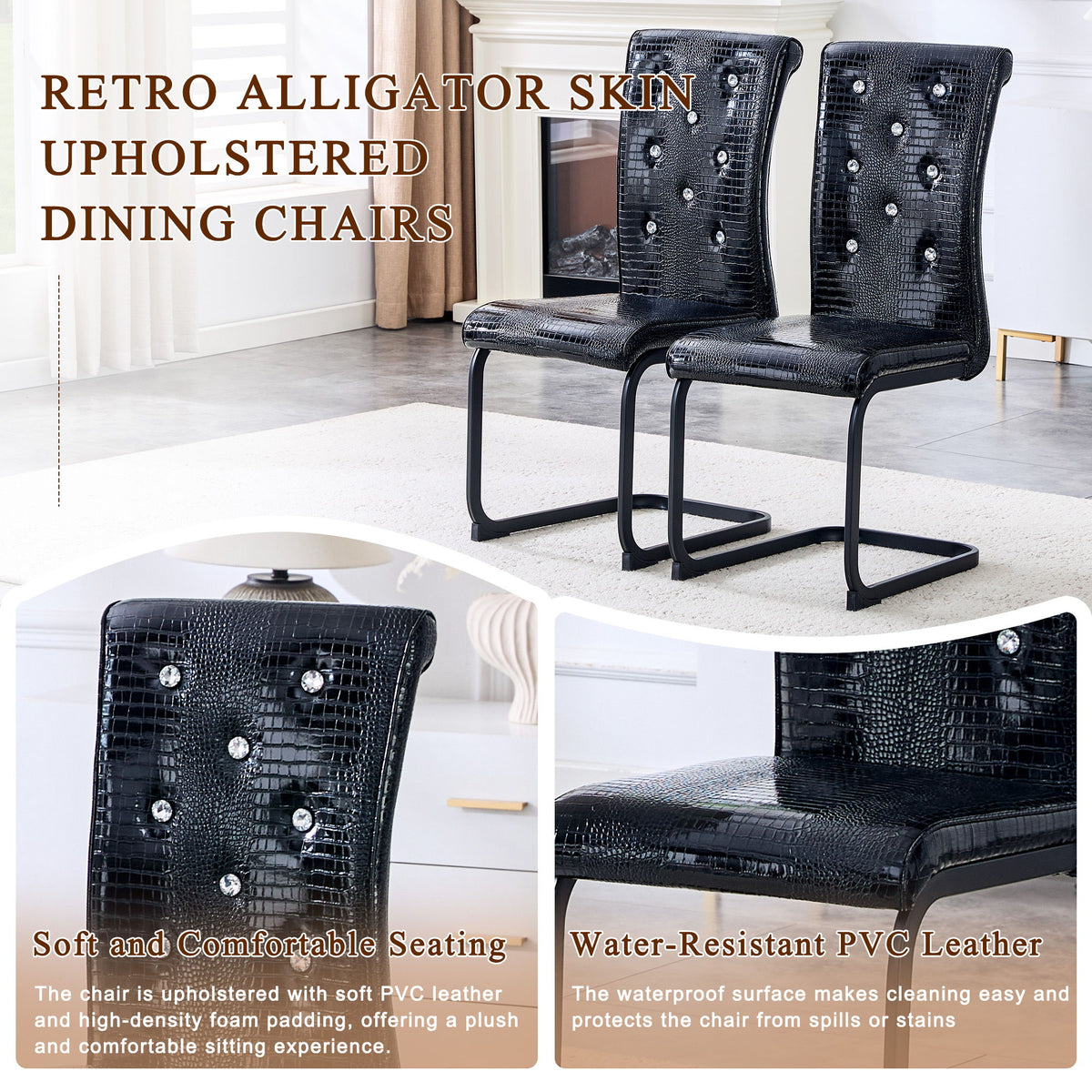 Alligator Skin Upholstered Dining Chairs