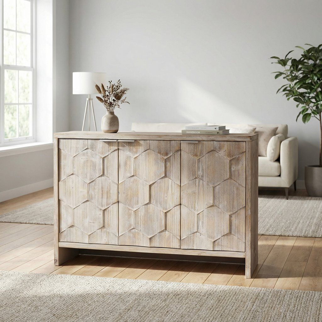 Accent Cabinet Sideboard Buffet Wooden Storage Server in Light Brown
