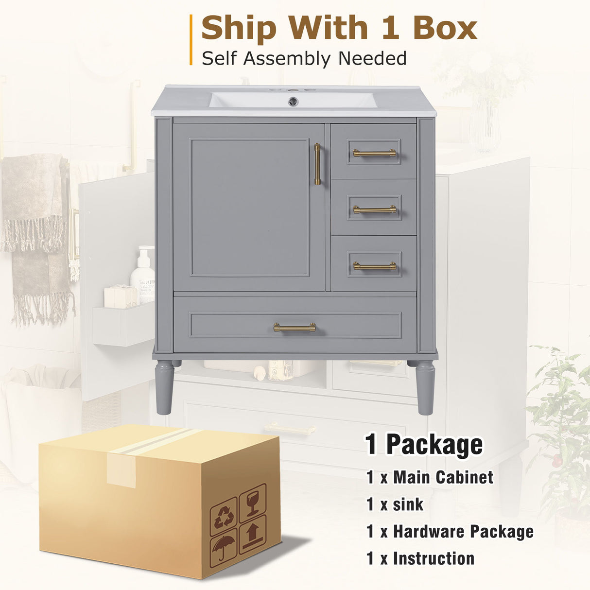 Traditional Bathroom Vanity Set With Soft Close Doors