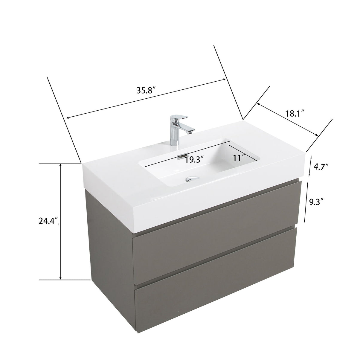 Alice - Bathroom Vanity With Sink, Large Storage Wall Mounted Floating Bathroom Vanity For Modern Bathroom, One-Piece Sink Basin Without Drain And Faucet