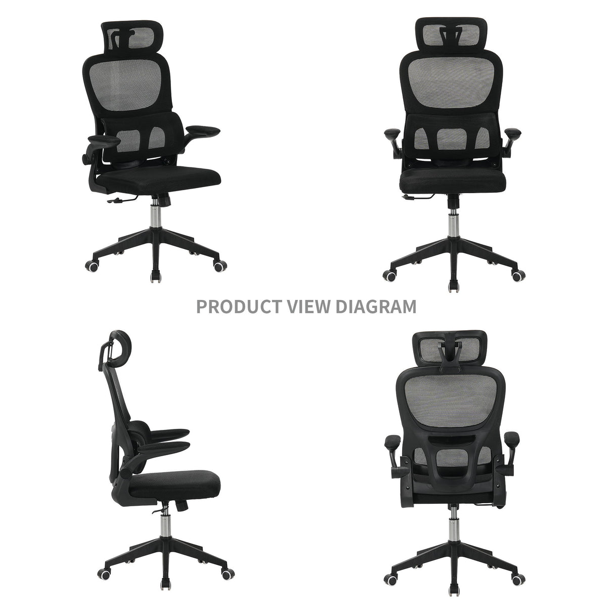 High Back Ergonomic Swivel Rolling Office Chair With Tilt Function, 3D Headrest, Lumbar Support - Black