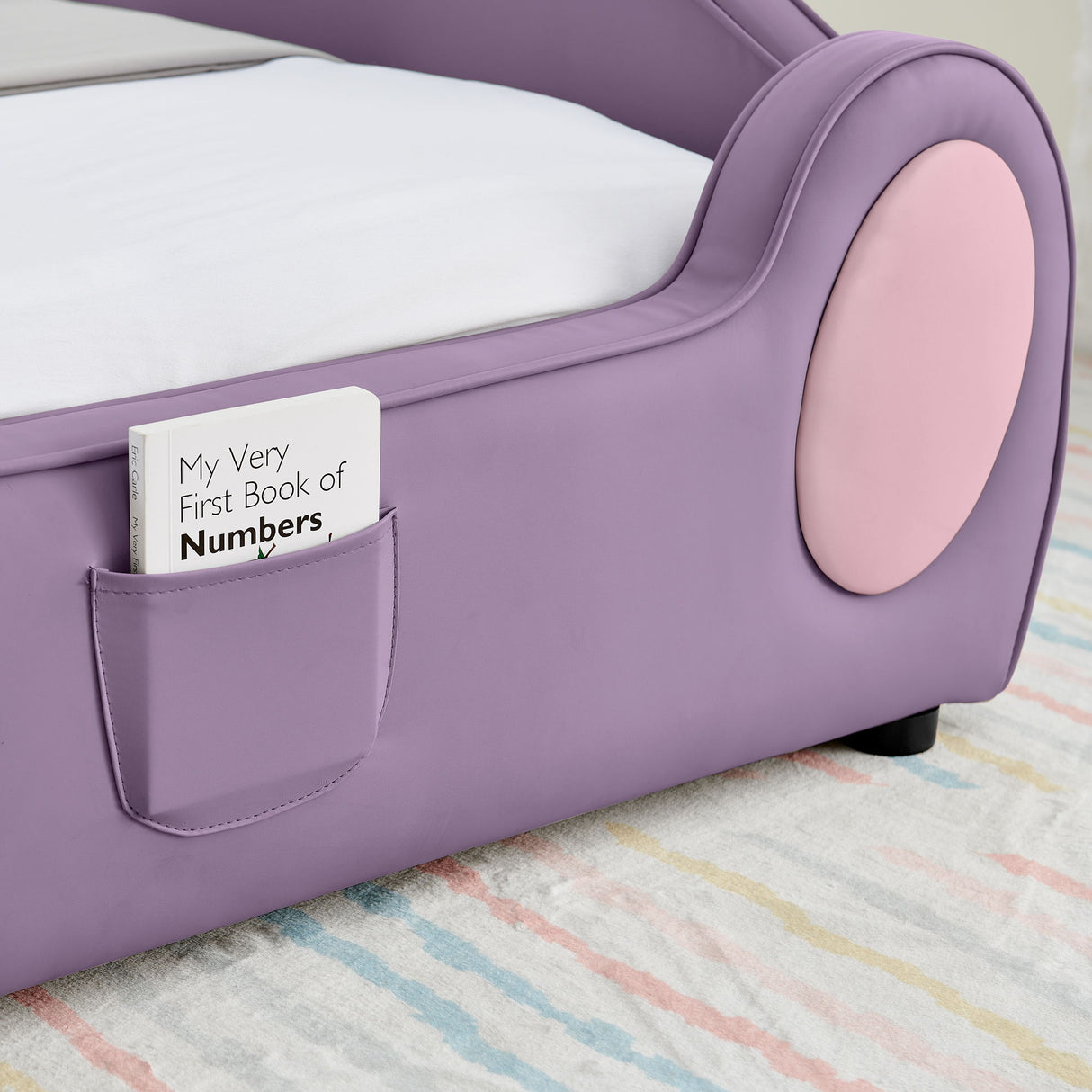 Cute Cloud Shape Bed With Guardrails Cartoon Design, Storage Pocket