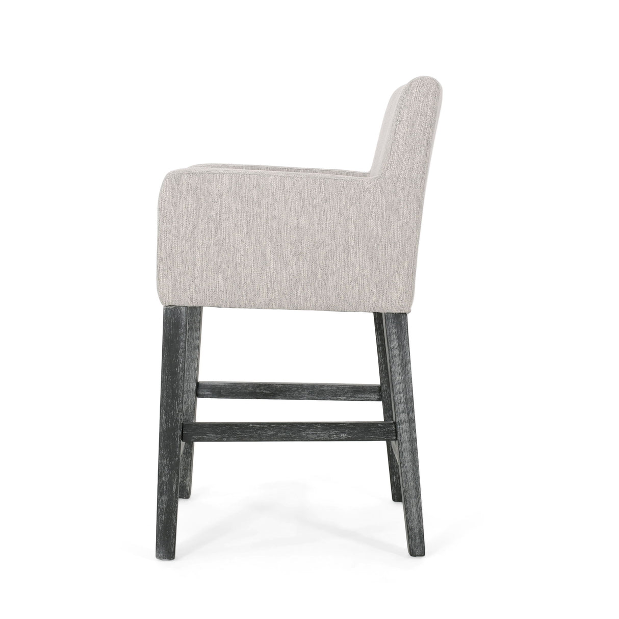 Charmed Upholstered Counter Stool With H Frame Base And Round Arms - Light Gray