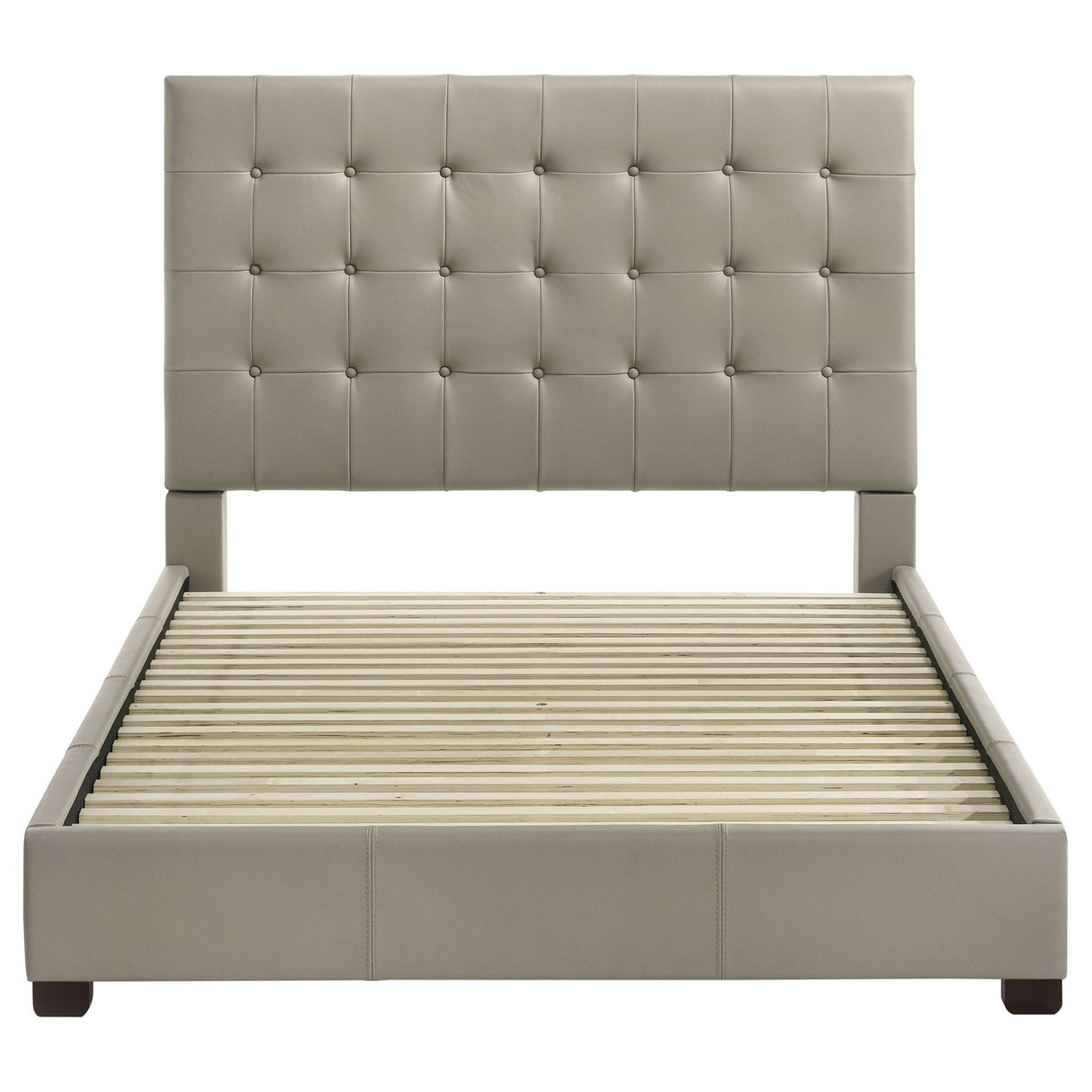 Queen Panel Platform Bed With Grid Tufted Headboard - Tan