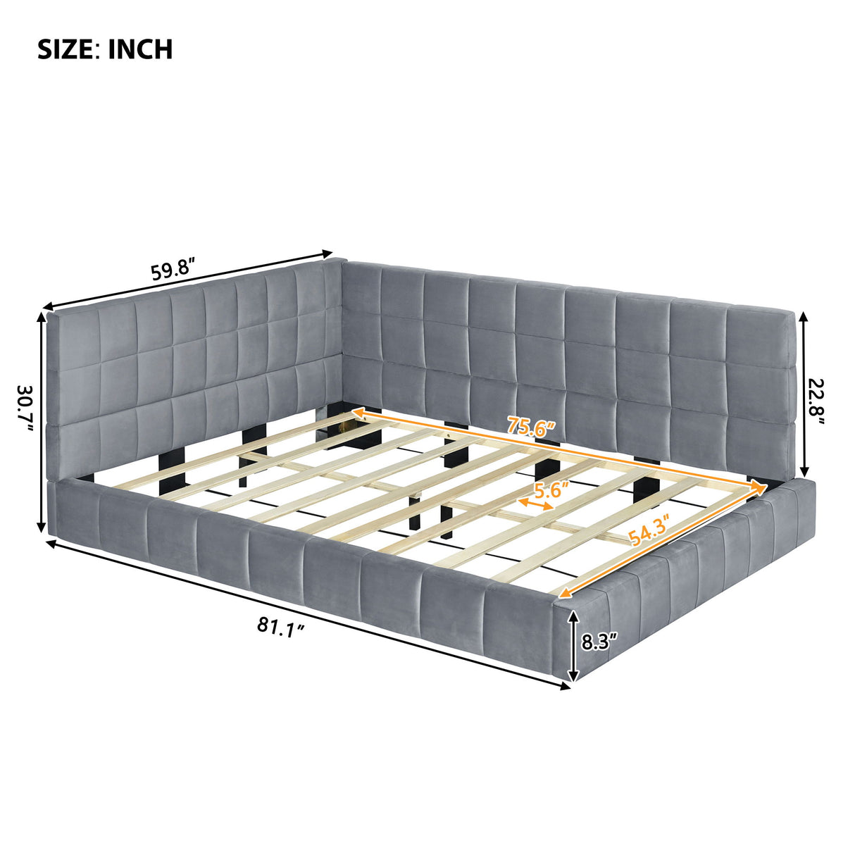 Full Size Upholstered Classic Mid Century Modern Daybed / Sofa Bed Frame, Elegant Design - Gray