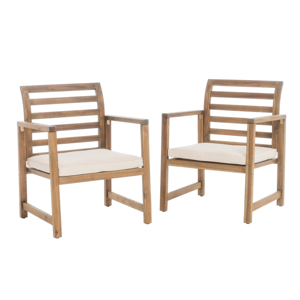 Outdoor Acacia Wood Club Chairs, 2 Pieces Set - Natural Stained / White