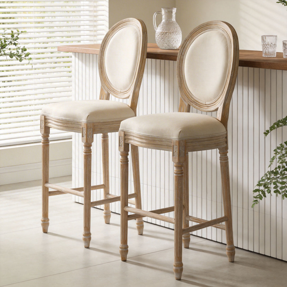 French Country Bar Chairs & Round Back (Set of 2)