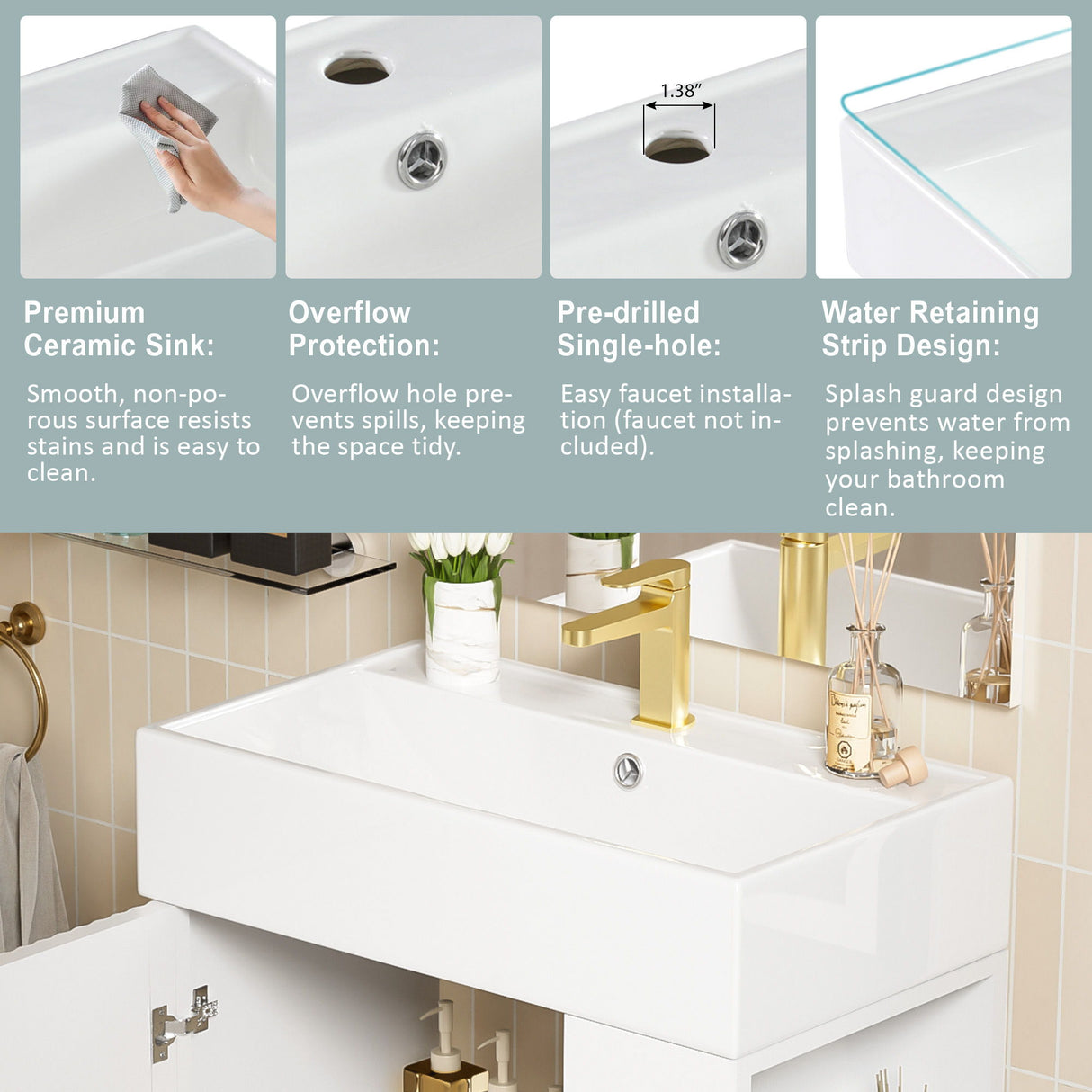 Bathroom Vanity, Combo Cabinet, Bathroom Storage Cabinet, Single Ceramic Sink