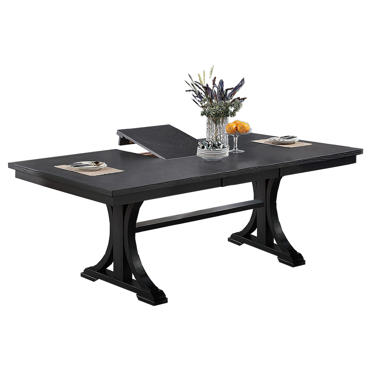 7 Piece Set, Trestle Dining Table And 6 Side Chairs With Cutout Back - Black / Charcoal / White