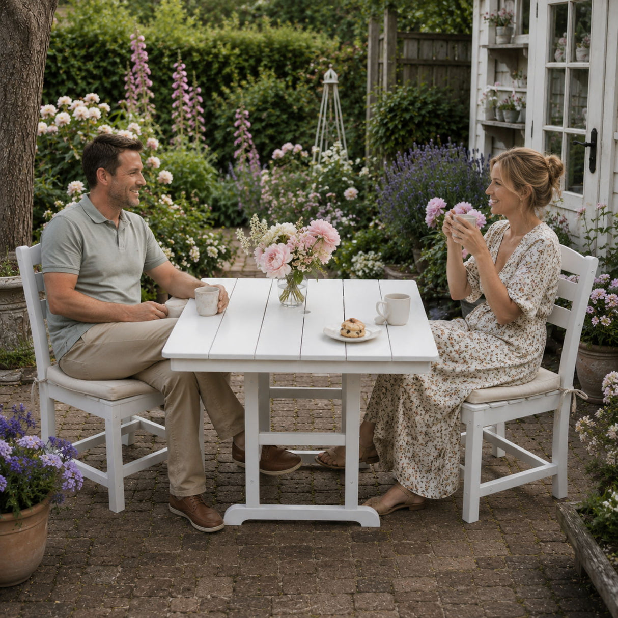 Outdoor Patio Dining Set, Square Table With Umbrella Hole And Armless Chairs