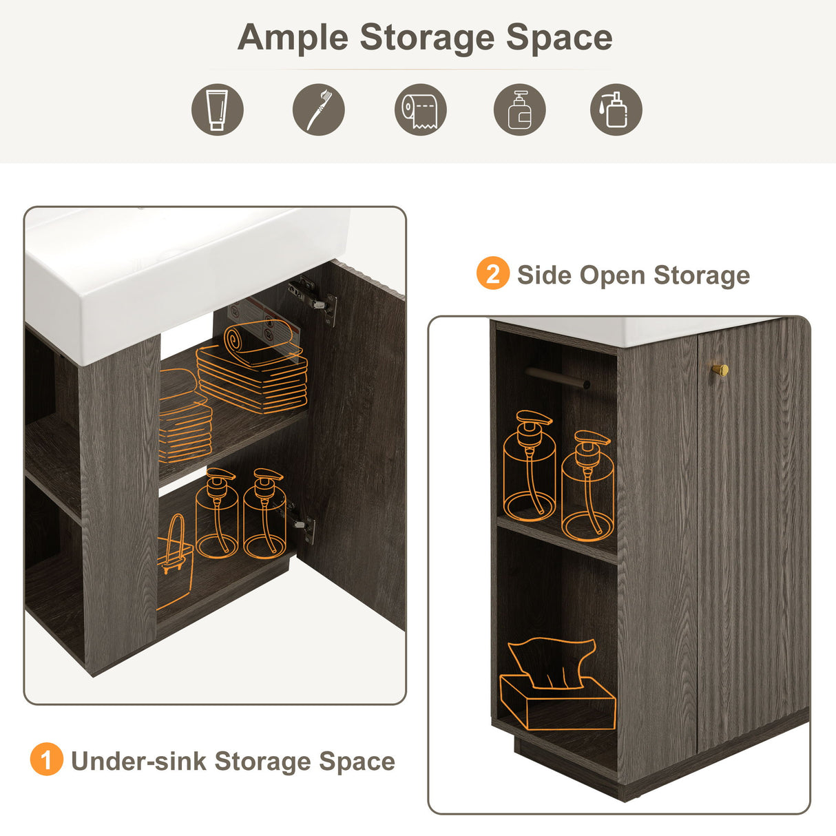 Bathroom Vanity With Sink, Freestanding Wood Grain Cabinet With Storage